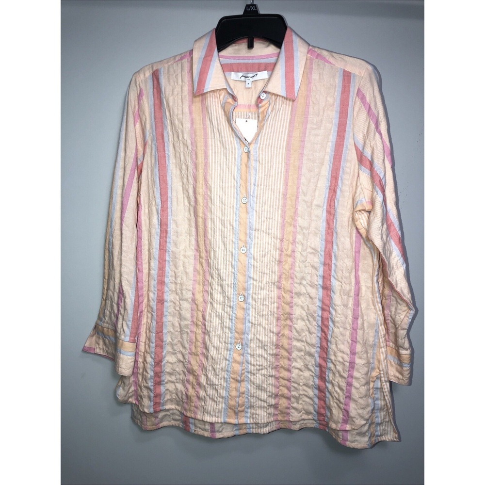 Foxcroft NYC Blouse Women's Size 8 Orange Pink‎ Striped Buttoned Shirt Top  NWT